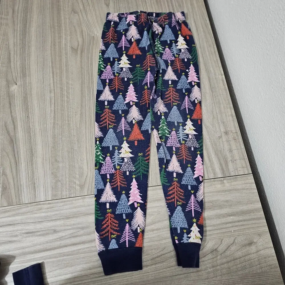 Hanna Andersson Pajama Set Winter Christmas Tree Print Dark Blue Long Sleeve 6-7